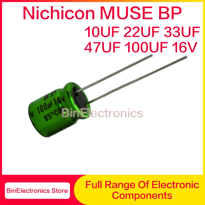 10個16V22UFニチコンmuse bp es非極性バイポーラハイファイオーディオコンデンサ10uf 33uf 47uf 100uf 16vグリーン電解コンデンサ