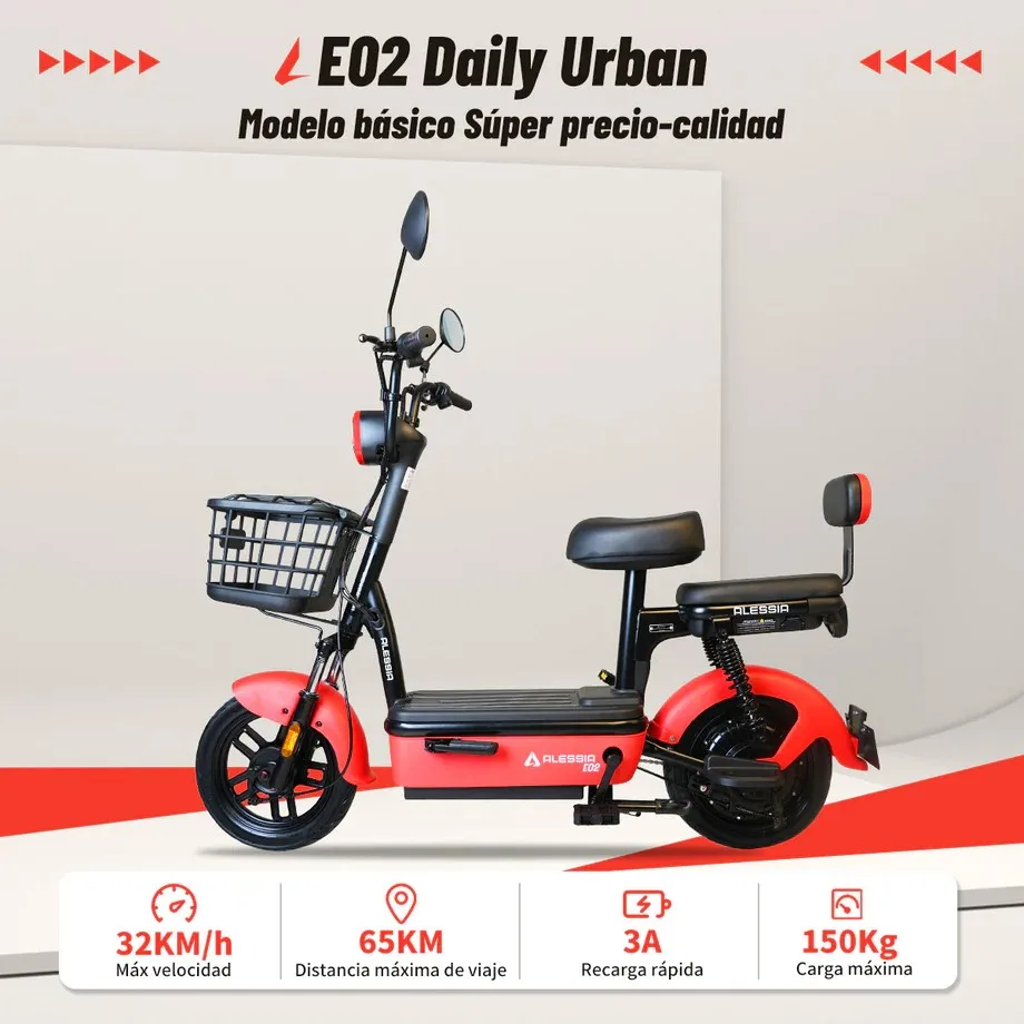 HOT Selling in Mexico 350W 48V20Ah 55KM Driving Range Electric City Bike 32km/h E-Moped E-bike ALESSIA E02 Daily Urban