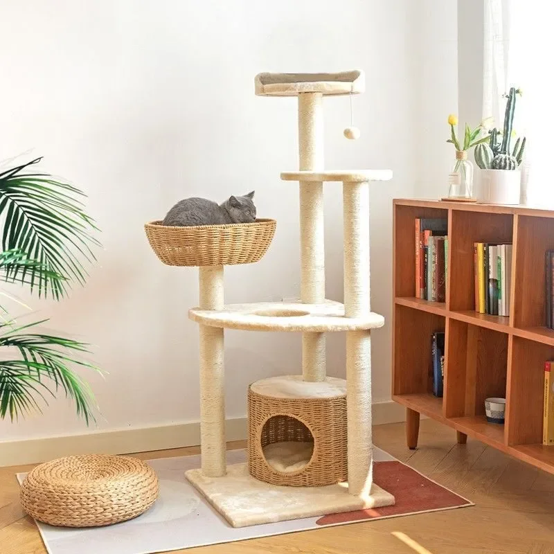 Cat climbing frame, cat nest, tree integrated sisal pillar, Japanese imitation rattan weaving,, is universal in all seasons