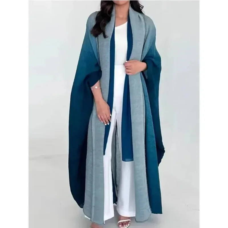 

HANGXI Miyake Wrinkled Women's Windbreaker Jacket Bat Sleeve Scarf Collar, Gradient Long Robe Fashion Retro Coats Jackets Women