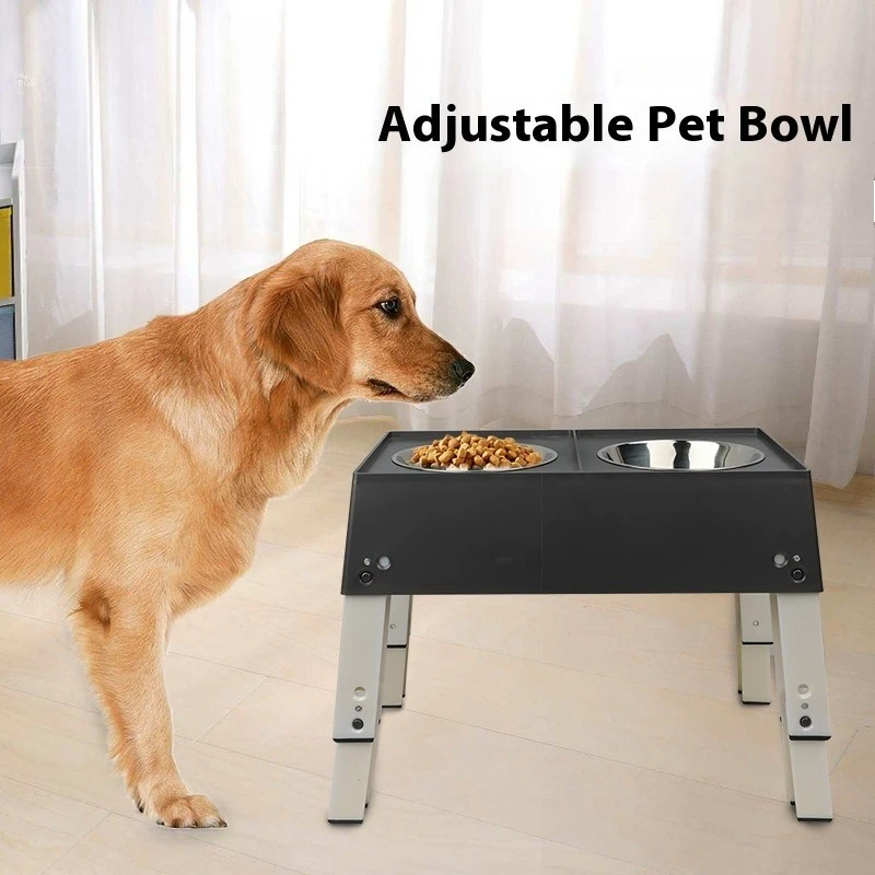 

Stainless Steel Adjustable Dog Bowl Double Pet Feeder Neck Support Anti Tip Elevated Food Dish Height Customizable Bowls Home