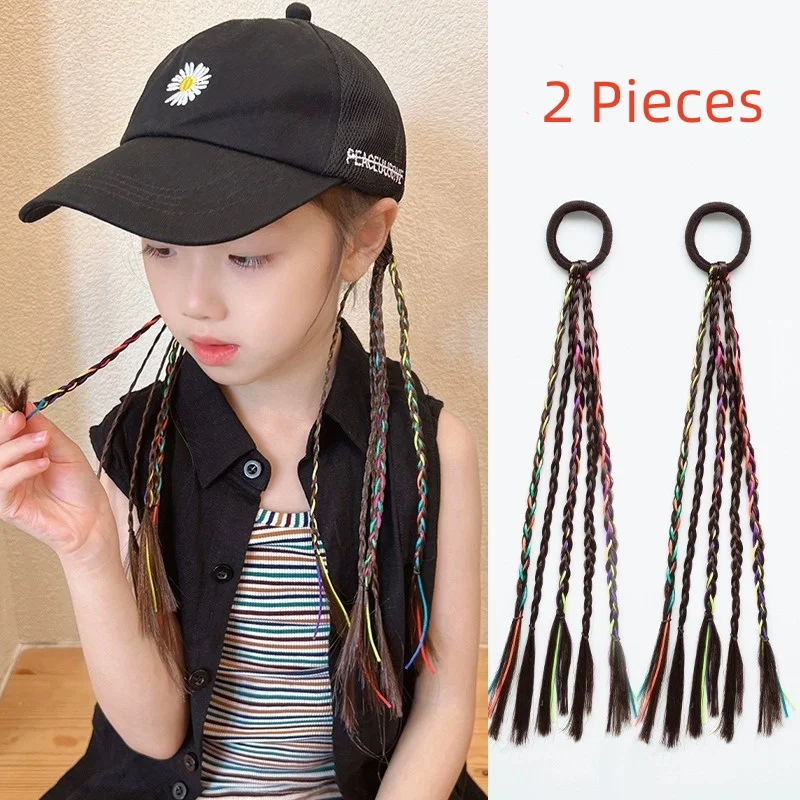 2pcs/set Colorful Wigs Hairclip for Kids Girl Sweet Cool Ponytail Braid Children Headwear Ornament Hair Accessories Girls