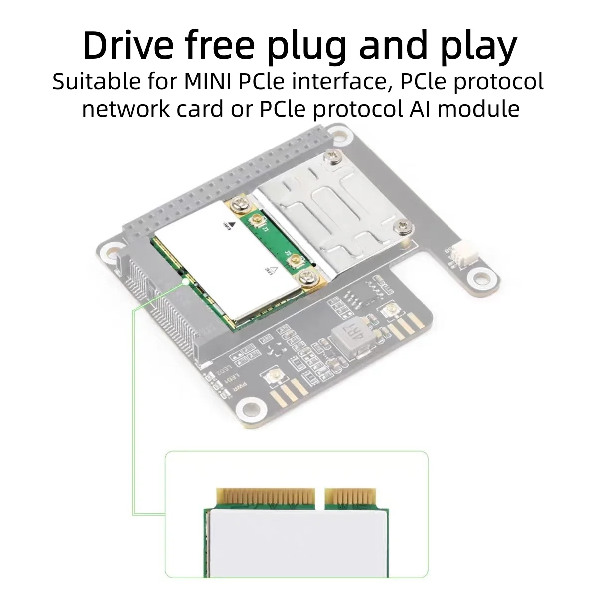 Micro Snow Raspberry Pi 5 PCIe to MiniPCIe Wireless Network Card/AI Module Expansion Board Drive Free Plug and Play