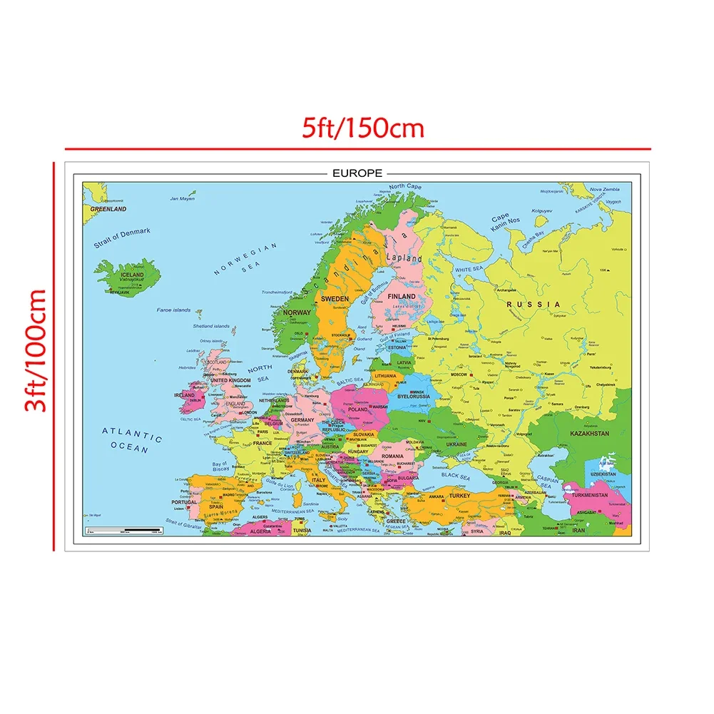 150*100cm Map of The Europe Wall Poster Non-woven Painting Classroom Home Decoration Children School Teaching Supplies