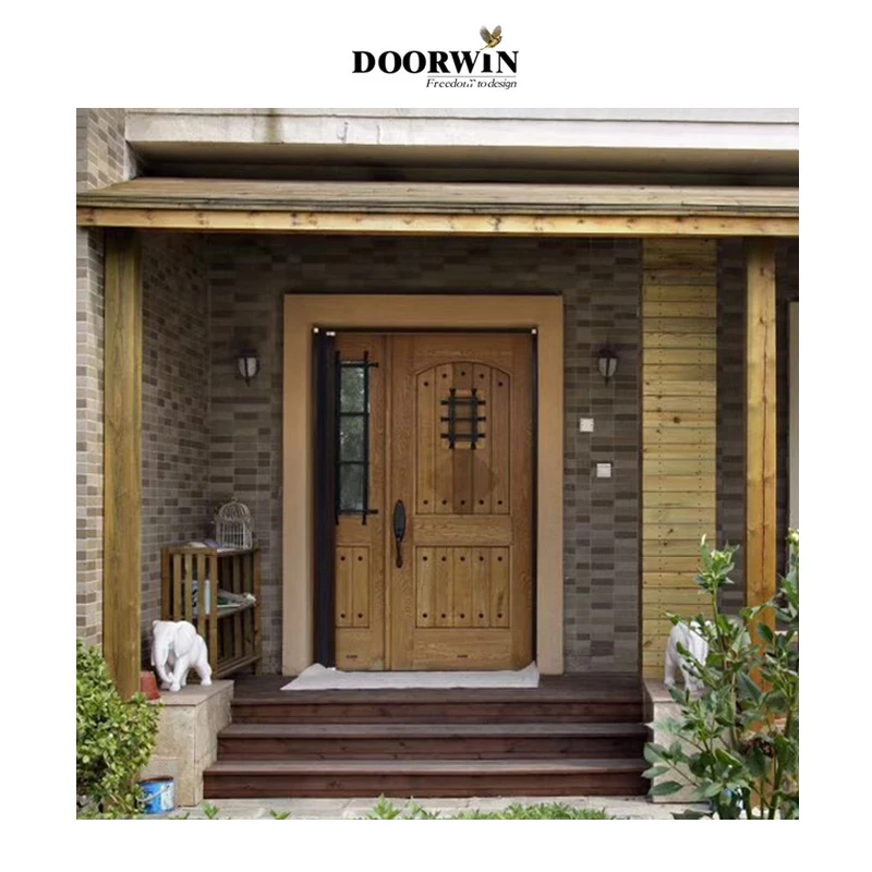 Porte d'entrée en bois massif personnalisée avec cadre en bois double vitrage, dernier design, Texas Doorwin, offre spéciale