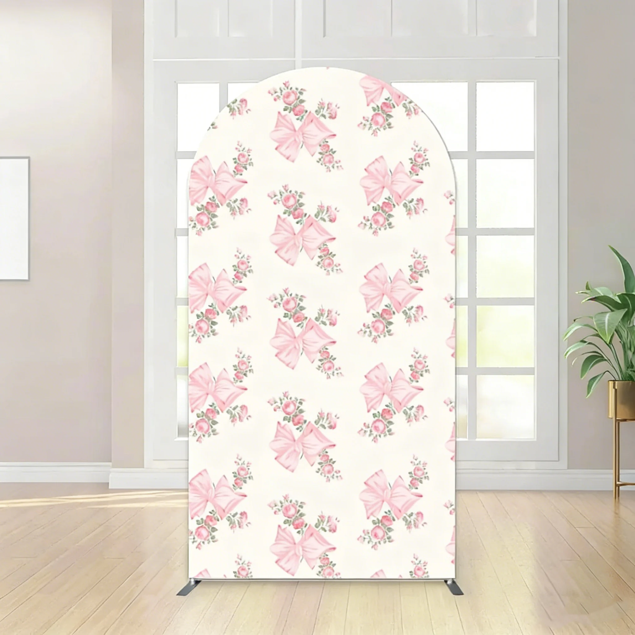 LS مخصص 2-الجانب الوردي شبكة القوس الأزهار نمط فتاة حفلة عيد ميلاد الطفل دش غطاء كيارا قوس خلفية ديكور خلفية #2