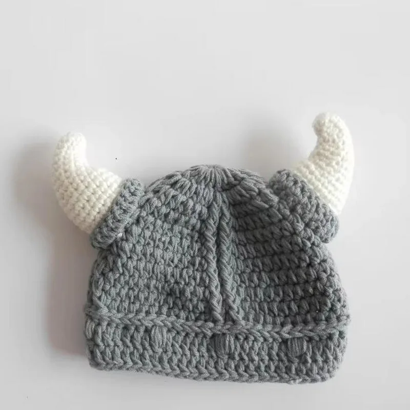 free shipping, crochet newborn hat, newborn beanies viking thor baby hat caps , 100% handmade newborn baby photography props image 3