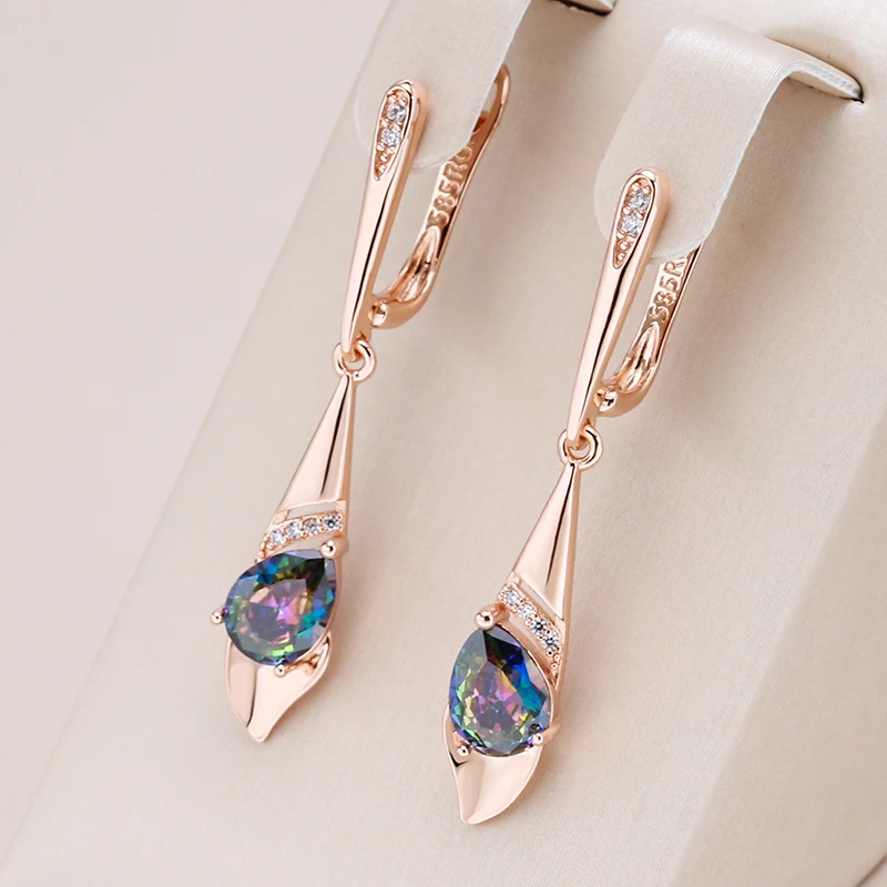 Kinel New 585 Rose Gold Color Long Dangle Earrings For Women Colorful Natural Zircon Bride Accessories Vintage Wedding Jewelry