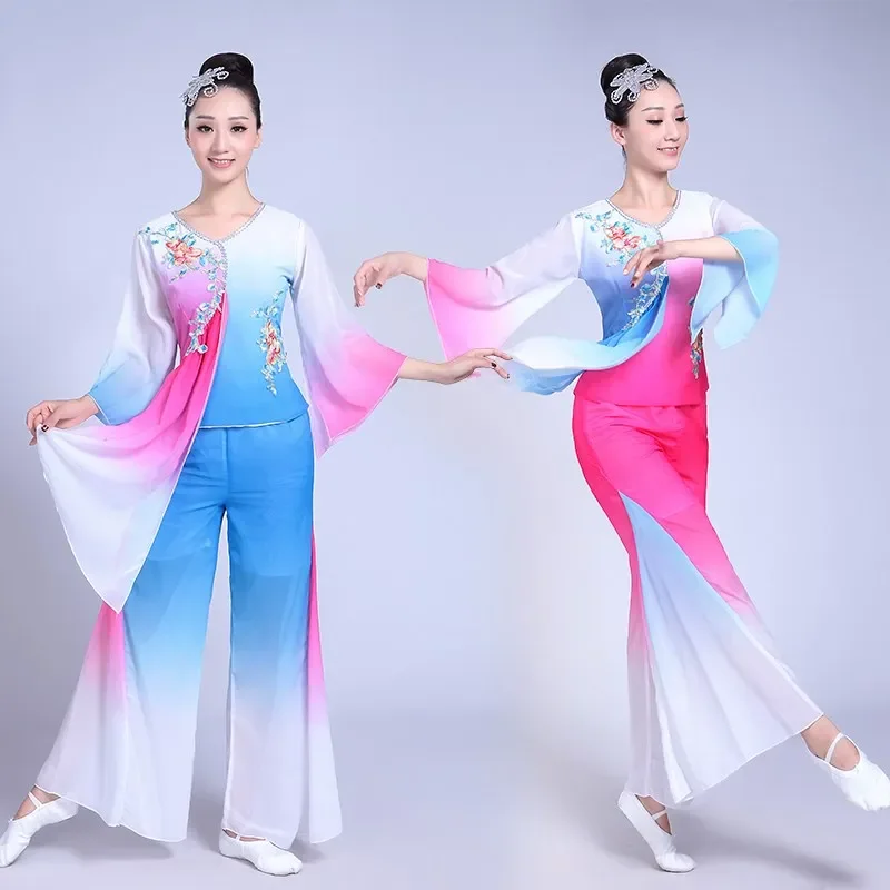 Ropa clásica de Hanfu de estilo chino para mujer, traje de baile nacional para fanáticos, ropa de rendimiento, Ropa de baile cuadrado