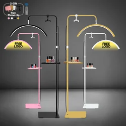 Free LOGO 23-inch 45W New Moon Lamp Floor Led Half Moon Ring Light With Rhinestones Salon Lash Light For Eyelash Makeup Tattoo