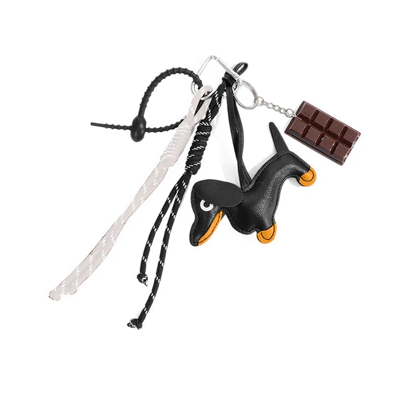 Llavero con colgante de cuerda trenzada de perro salchicha de cuero Vintage, llavero de Chocolate a la moda, dijes para bolso de mujer, llavero, regalos