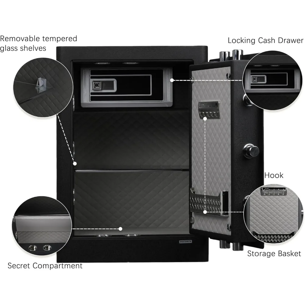 الوصول إلى بصمات الأصابع، آمن لأمن المنزل، 3.38 قدم مكعب، سعة كبيرة، مقاومة للحريق والماء، فولاذ صلب مصمم مع I #5
