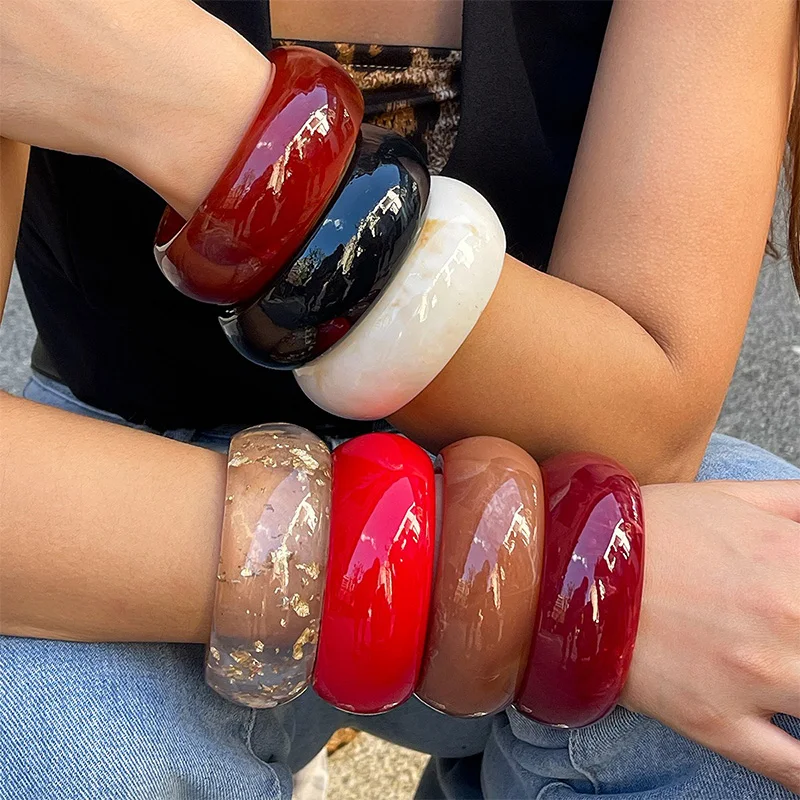 

Vintage Exaggerated Colors Acrylic Resin Geometric Irregular Round Thick Large Cuff Bangle Big Wide Bracelet For Women Jewellery