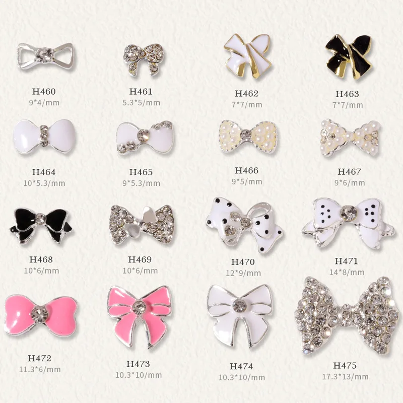 10PCS Glitter 3D Beautiful Luxury Bow Ribbon Diamond Pearl Alloy Nail Art Rhinestones Jewel Decorations Manicure Pretty Charms