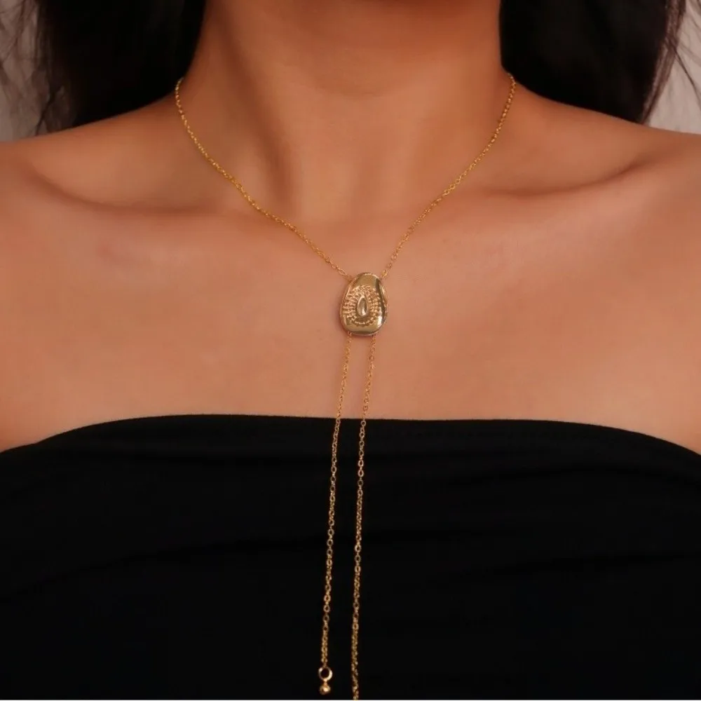 Niche Zinc Alloy Cowboy Hat Necklace Adjustable Fringed Lariat Sweater Chain Gold Pull-out Tassel Drawstring Necklace Daily