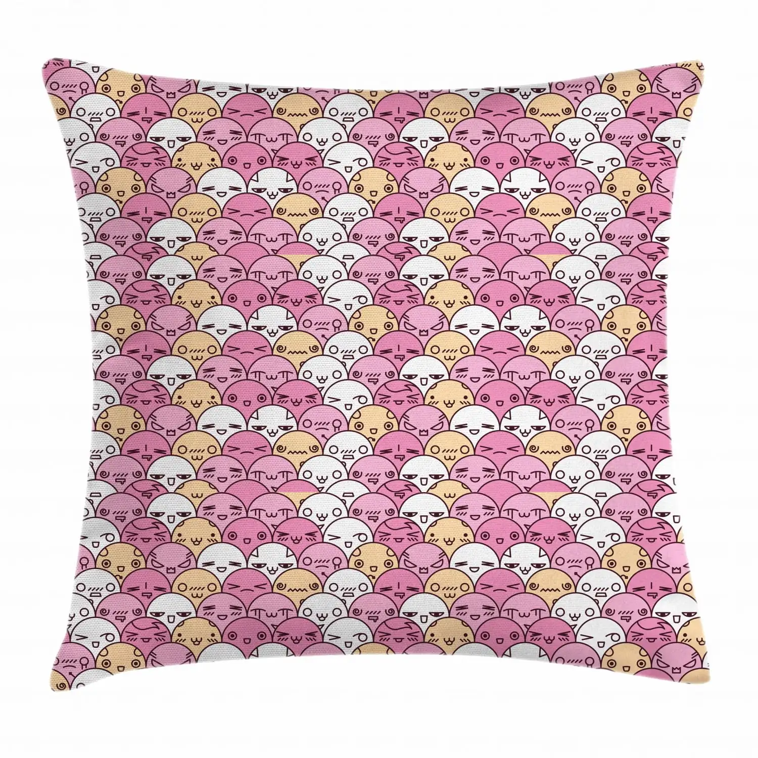 Anime Throw Pillow Cushion Cover, Pattern with Funny Showing Various Different Emotions, Decorative Square Accent pillowcase