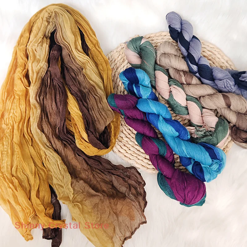 New Scarf Cotton Hemp Gradient Blue Retro Versatile Printed Women's Long Fold Shawl Soft Fashionable Trend 180x90cm