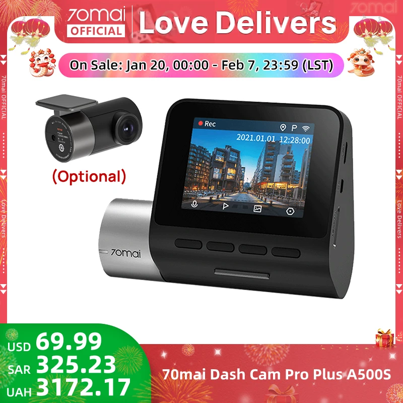 70mai Dash Cam Pro Plus A500S 1944P ADAS GPS Camera 70mai Front Cam A500S 140FOV Car DVR 24H Parking Support Rear Interior Cam