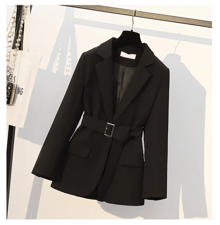  Spring and Autumn New Office Ladies Suit Jacket Women One Button Pure Color Commuter  Elegant Fashion Jacket Belt Belt