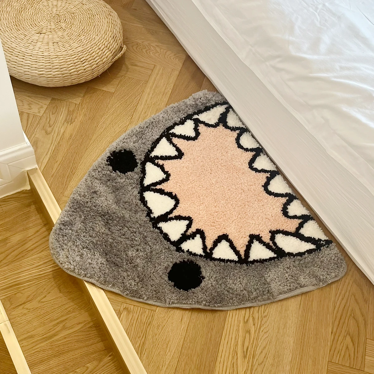 Grey Kawaii Tufting Shark Bathroom Mat Soft Cartoon Pad Carpet Anti-slip Doormat Rug Home Nursery Decor Flocking Plush Floor Mat