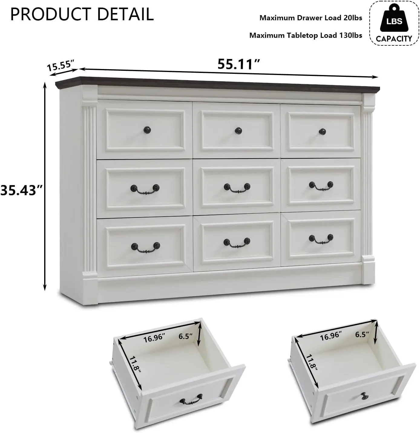 9-drawer dresser, 55