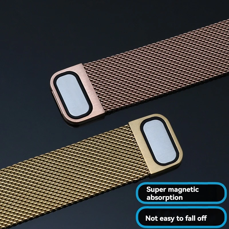 سوار ساعة شبكي ميلانيزي مغناطيسي للرجال والنساء، حزام من الفولاذ المقاوم للصدأ مقاس 12-23 مم باللون الفضي/الأسود/الذهبي، سوار سريع الفك