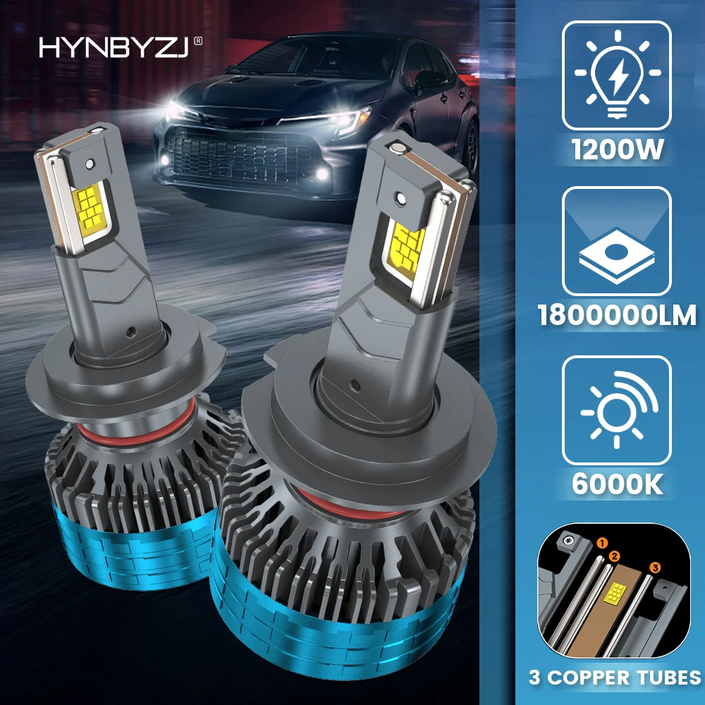 

HYNBYZJ H7 6000K 1200W H4 Светодиодная лампа 3 медных трубки 1800000 Светодиодные фонари для автомобиля H1 H11 HB3 9005 HB4 9006 Светодиодная лампа для фар