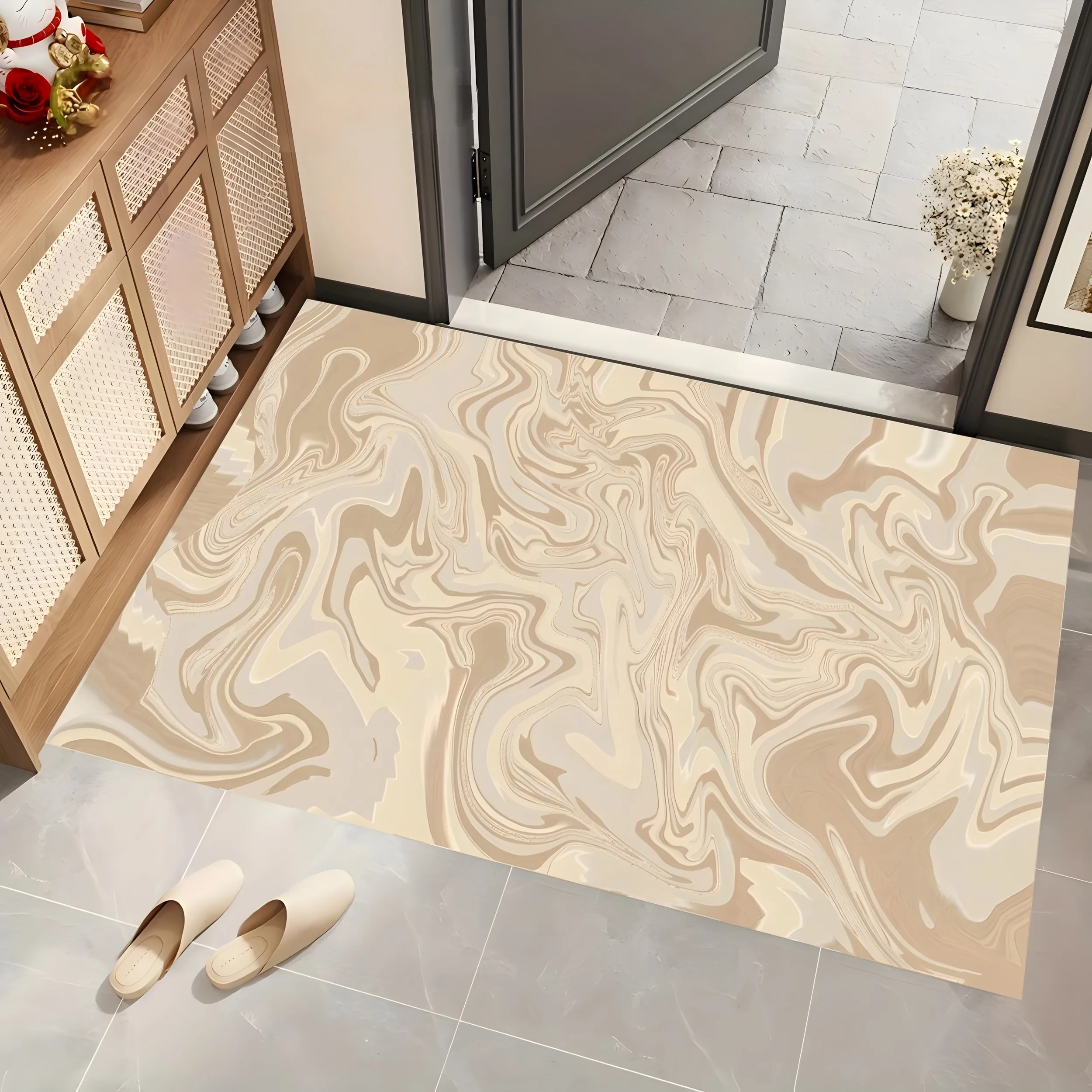 2D Large Carpet, Milky Coffee Fluid Ripple Pattern, Minimalist Wabi-Sabi Style, Living Room & Bedroom