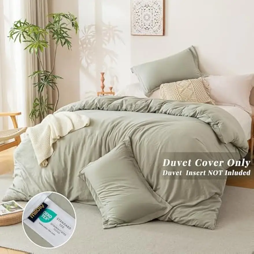 Ensemble de housse de couette en microfibre délavée super douce avec fermeture éclair et attaches d'angle, 3 pièces King Size