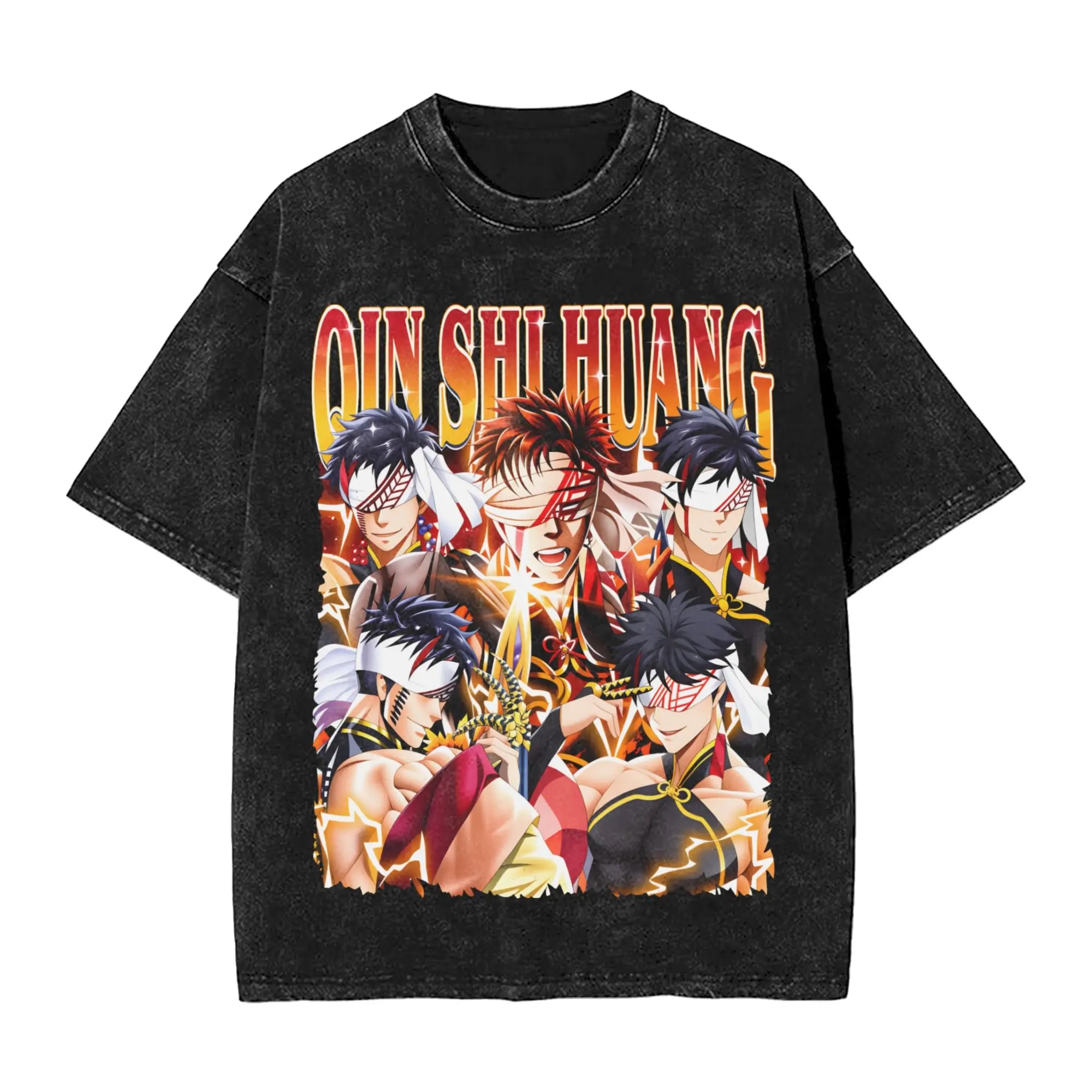 Qin Shi Huang Record Of Ragnarok T-Shirts for Men Round Collar 100% Cotton Washed T Shirt  Short Sleeve Tees Plus Size Tops