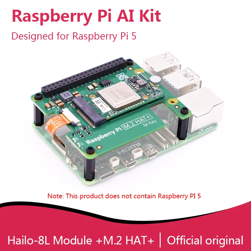 Official Original Raspberry Pi AI Kit Hailo-8L Module with M.2 HAT+， 13 Tops Computing Power Designed for Raspberry PI 5