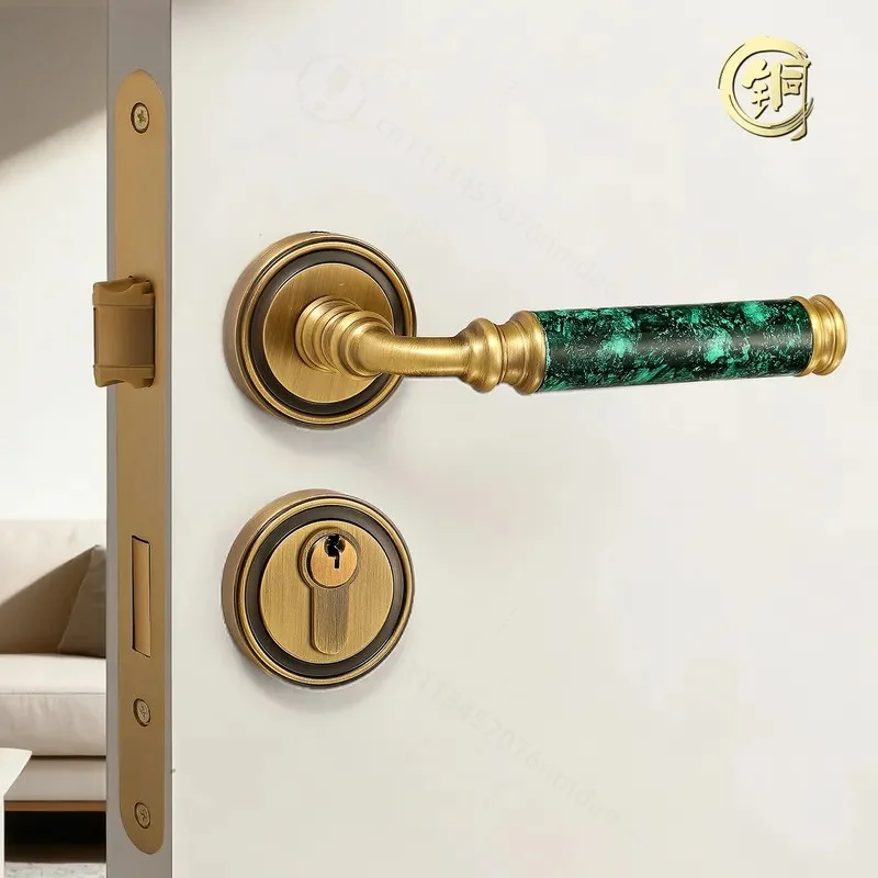 French Retro Split Door Lock with Wood Handle Light Luxury Indoor Bedroom Office Meeting Room Universal Hardware