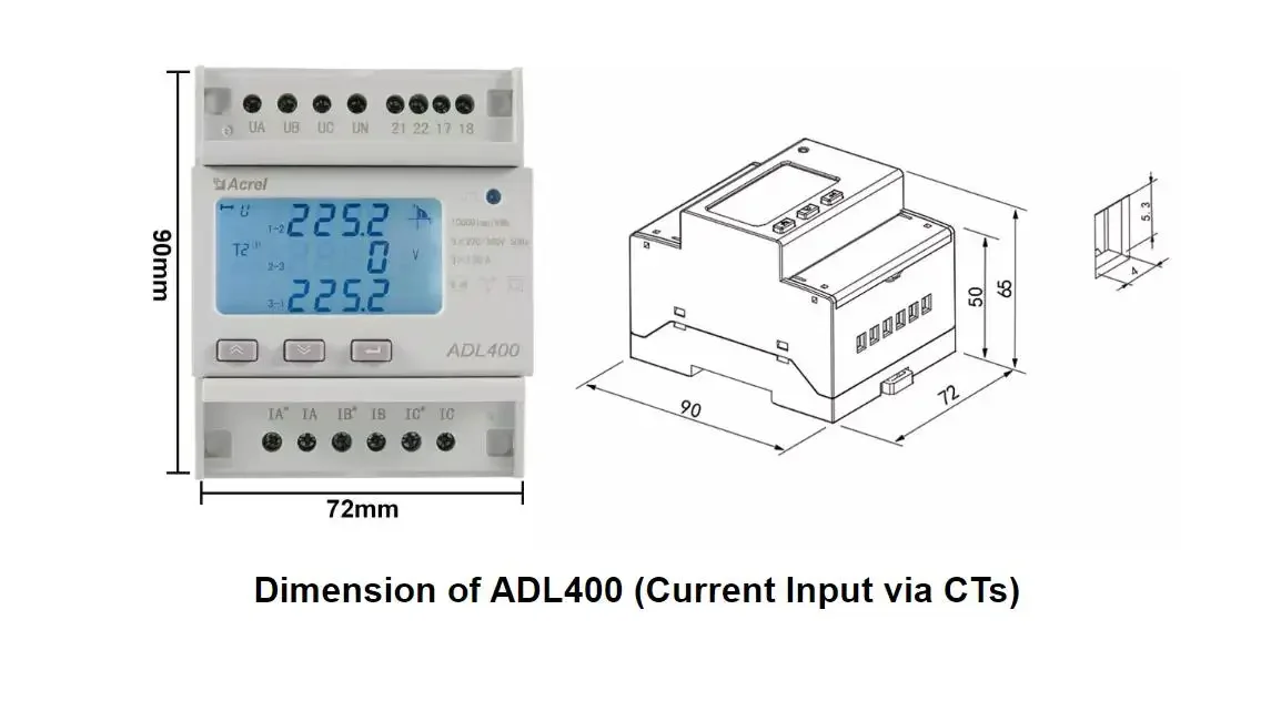 ADL400 Three-Phase DIN Rail Energy Meter KWH Power Meter With 80A Direct Connect And LCD Display For Energy Management