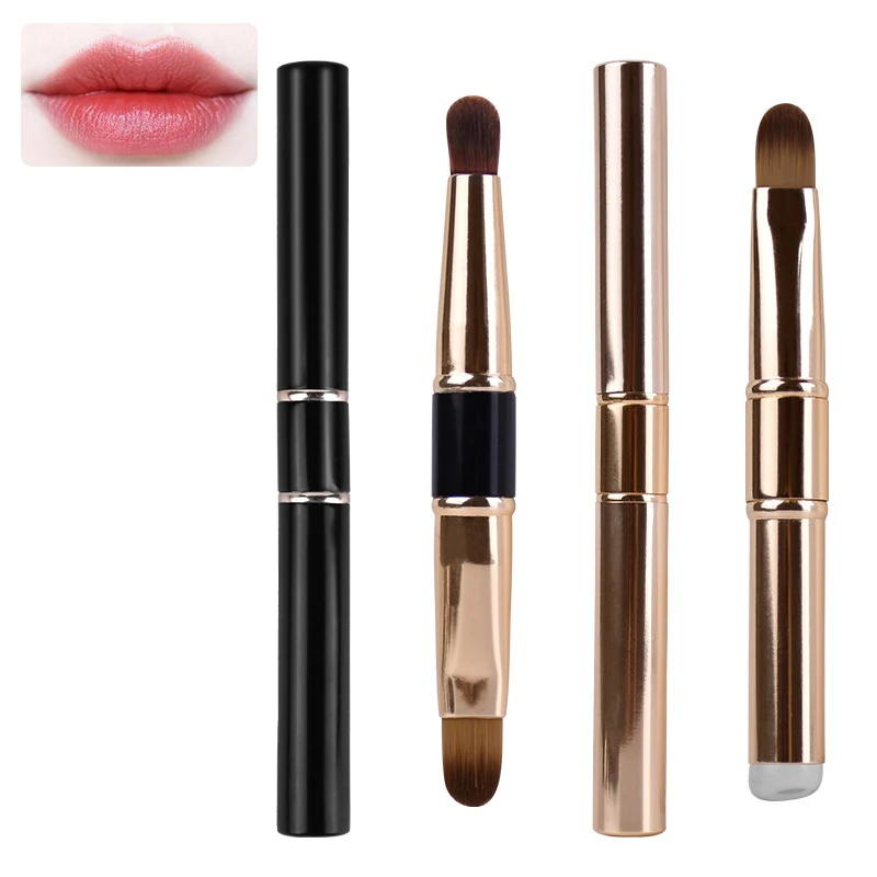 1PCS Double-Headed Lip Brush For Lipstick Metal Rod Lip Brush Makeup Brush For Lipstick Lip Gloss Include Lid For Beginner