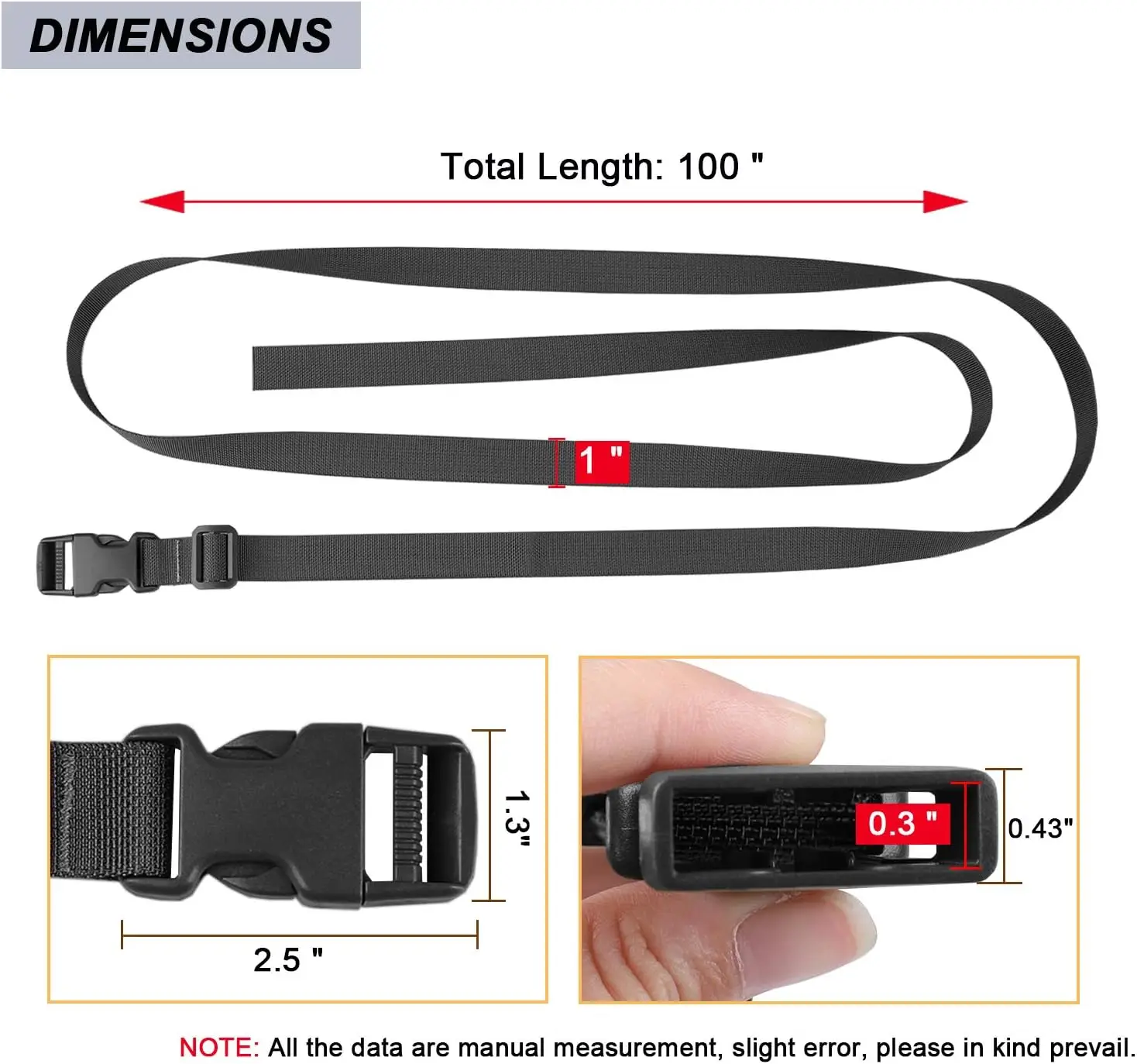 Adjustable 1-Inch Packing Straps, 24" to 100" Lengths for Secure Shipping and Storage