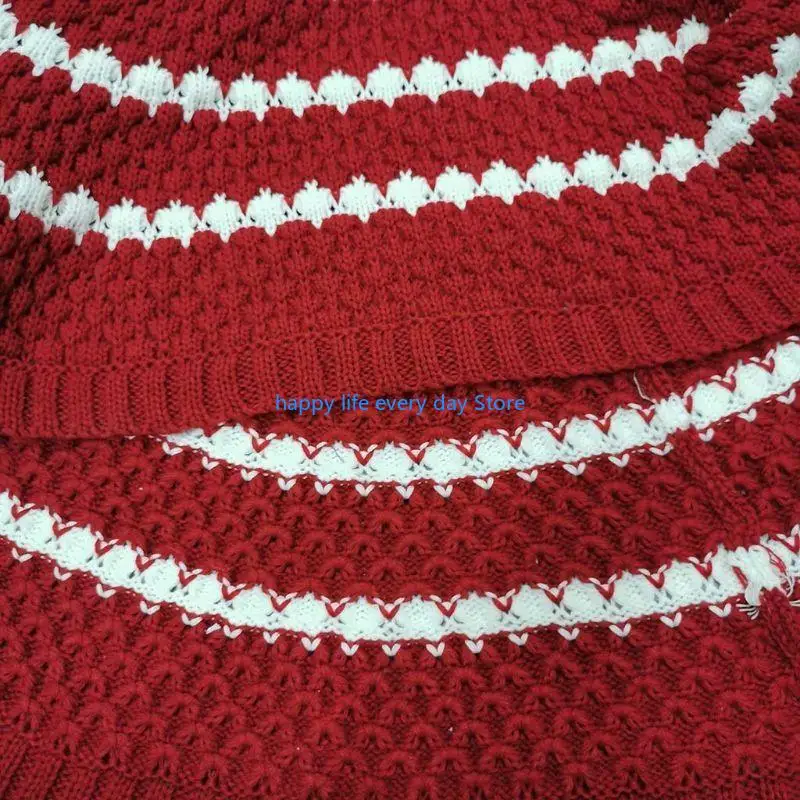 

T8UC 48 Inch Christmas Tree Skirt Knitted Rustic Stripe Thick Base Floor Mat Xmas Holiday Decoration