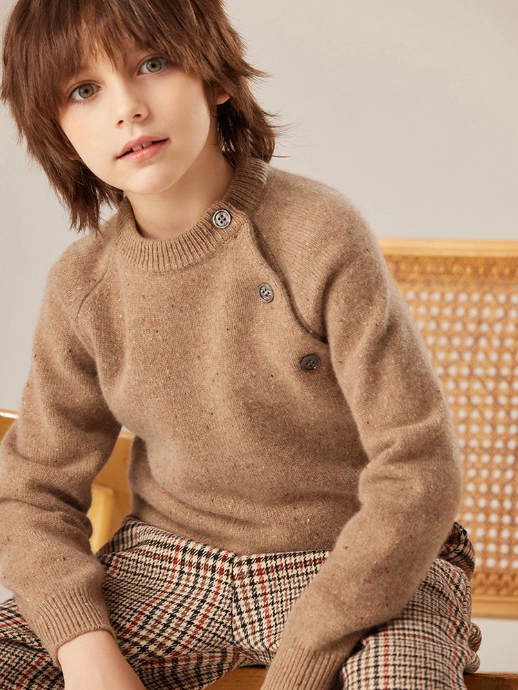 الأطفال مائل الكتف زر سترة الكشمير المعنقة الفتيان الفتيات اللون النقاط البلوز الخريف الشتاء الاطفال 100% الكشمير تريكو