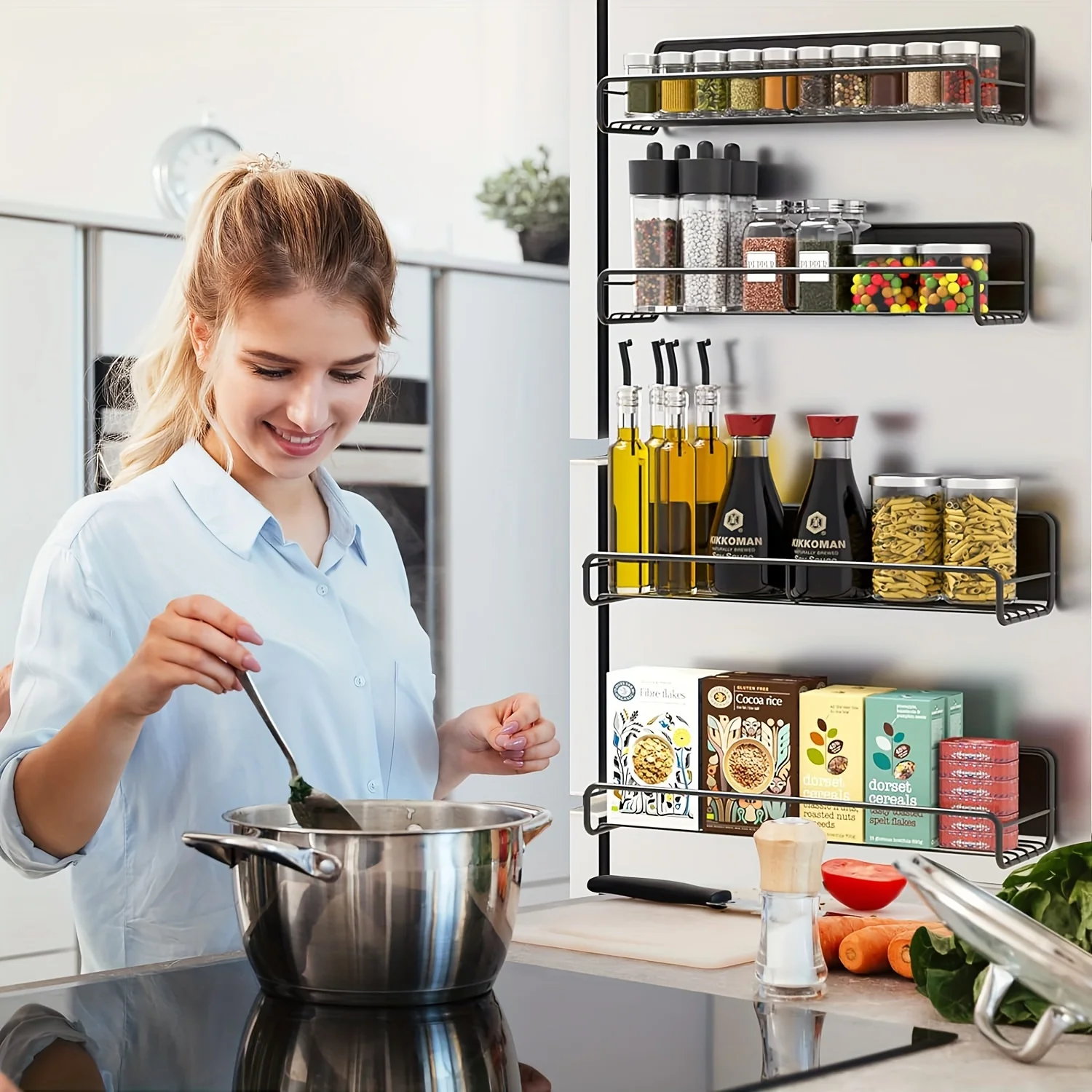 Magnetic Fridge Shelf Wall-mounted Spice Storage Rack No punching Storage Rack Space Saving Refrigerator Kitchen Organizer Shelf