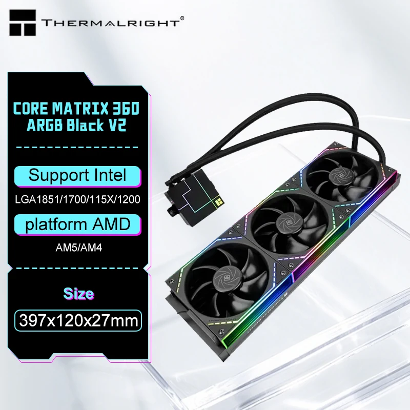 

Thermalright CM 360 ARGB BLACK V2 Универсальный радиатор водяного охлаждения, поддержка 1851/1700/115X/AM5/AM4/с беспроводным вентилятором для сращивания