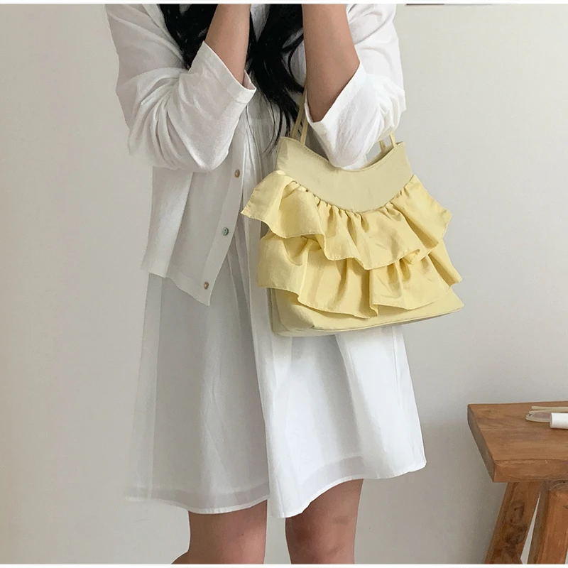 Kuchenrock-Stil Gerüschte Damen-Schultertasche, Koreanische Plissierte Umhängetasche, Leichte Süße Elegante Handtasche – Detail 8