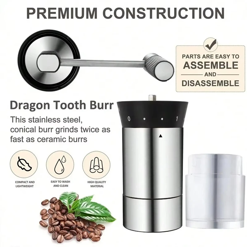 ABDJ-เครื่องบดกาแฟสแตนเลสแบบแมนนวล-เครื่องบดมือหมุนแบบปรับได้สําหรับการต้มเบียร์ที่แม่นยํา, แบบพกพาสําหรับการตั้งแคมป์และการเดินทาง