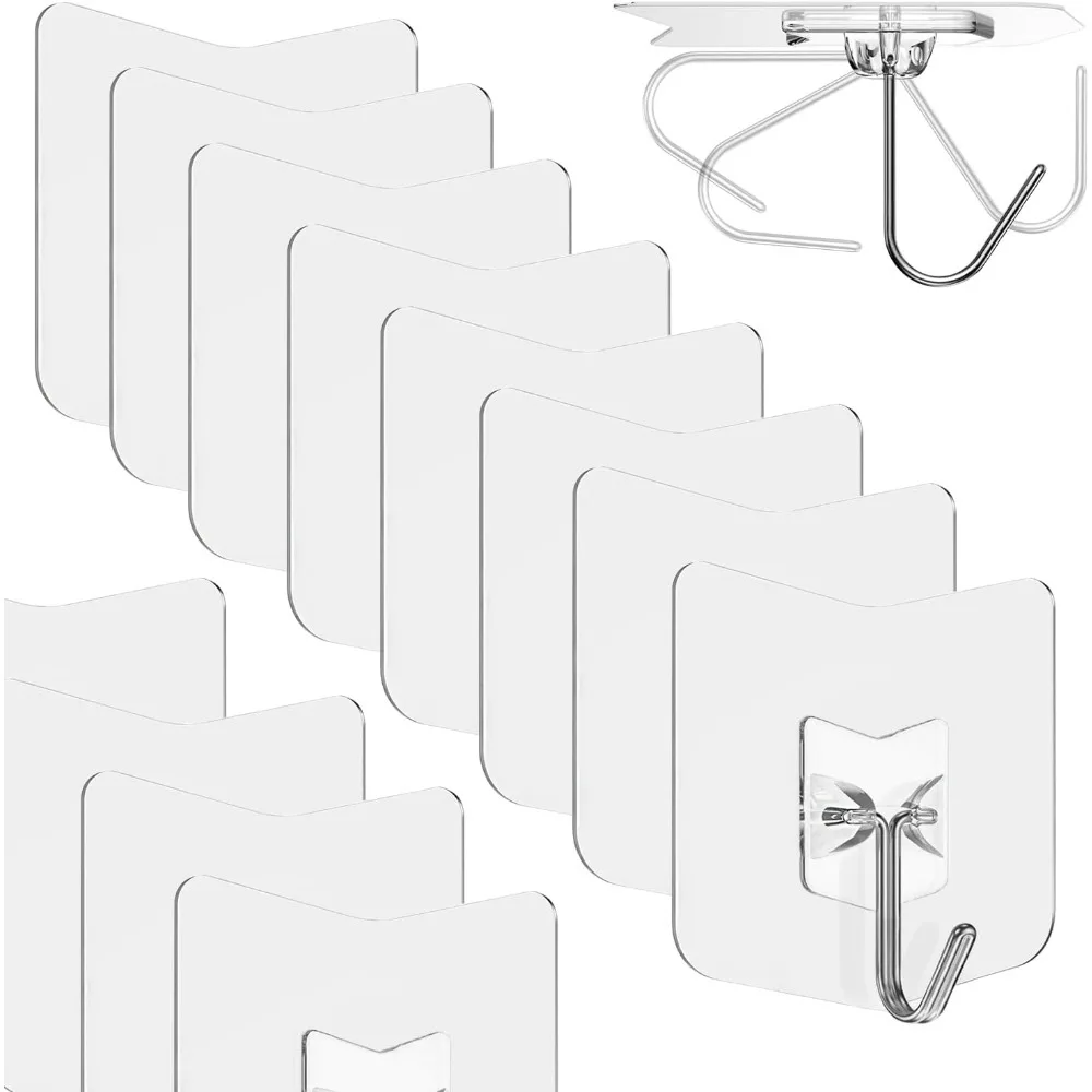 

Heavy Duty Adhesive Hooks 12 Pack,Holds 15 lbs, No Residue Wall Hooks for Bathroom, Kitchen, Dorm,Strong Sticky Hooks- NEW