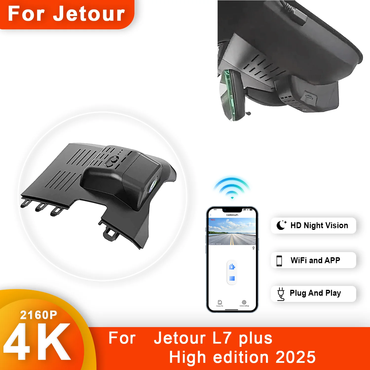 

4K HD WIFi Plug and Play KXKJCAR Car DVR Dash Cam For Chery Jetour Shanhai L7 High edition Year model 2025 to 2026 DashCam APP
