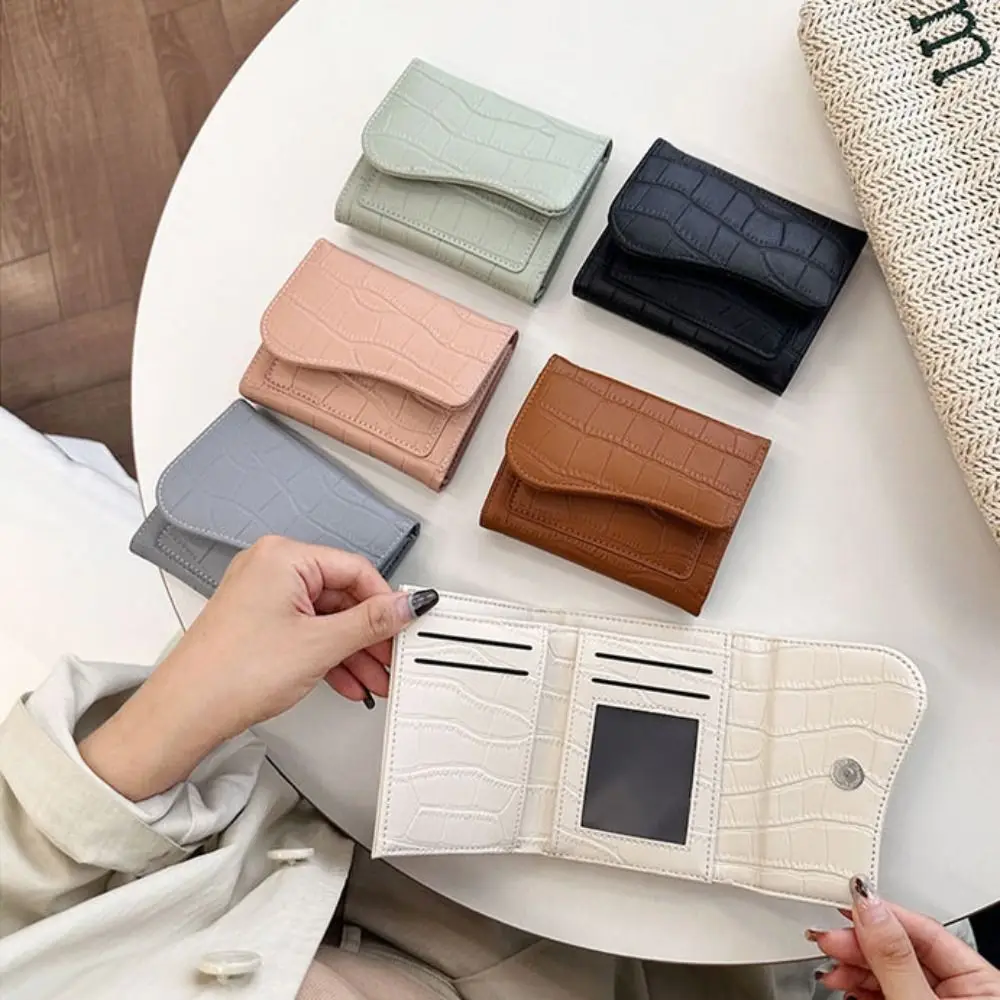 Women Mini Wallet Purse Female Short PU Leather Purse Solid Color Lightweight Fashion Multiple Card Positions for Student