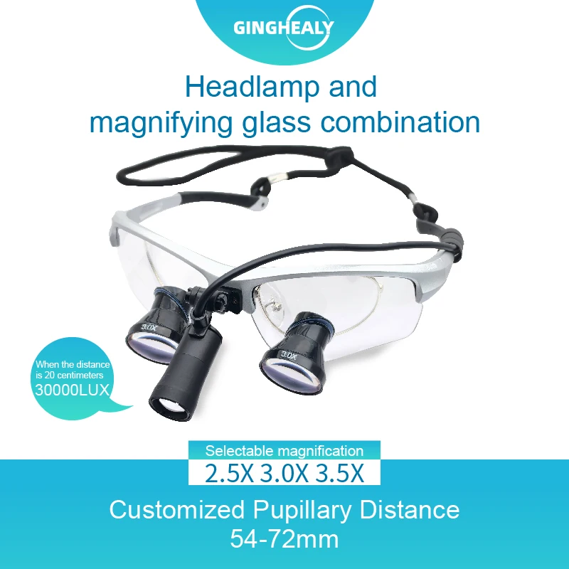 Ginghealy 2.5X 3.5X TTL Surgery Medical Magnifying Glass Loupes Adjustable Interpupillary Magnifying Glass 30-58cm Long Working