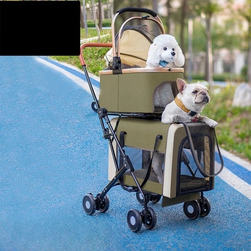 

Detachable Two-Tier Pet Stroller for Cats and Dogs, Lightweight Foldable Design with Canopy, Outdoor Travel Carrier for Small An