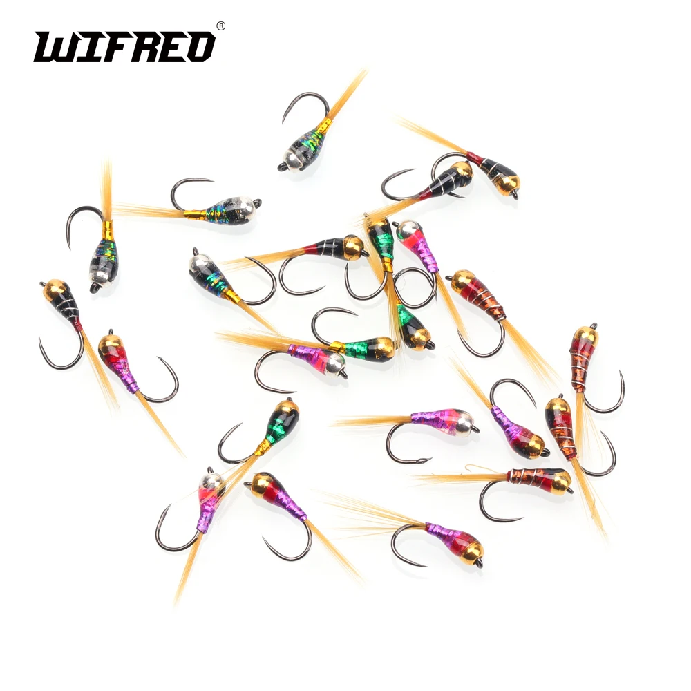 Wifreo 24PCS/Box #18 Brass Beadhead Epoxy Perdigon Nymphs Wet Fly Euro Nymph Grayling Trout Bass Fishing Lure Baits 6 Colors