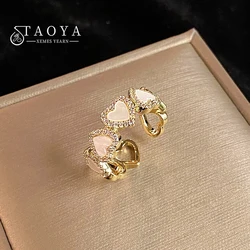 Girl's Sweet Imitation Shell White Heart Shaped Micro Set Zircon Open Ring 2024 Party For Women's Fashion Jewelry Accessories