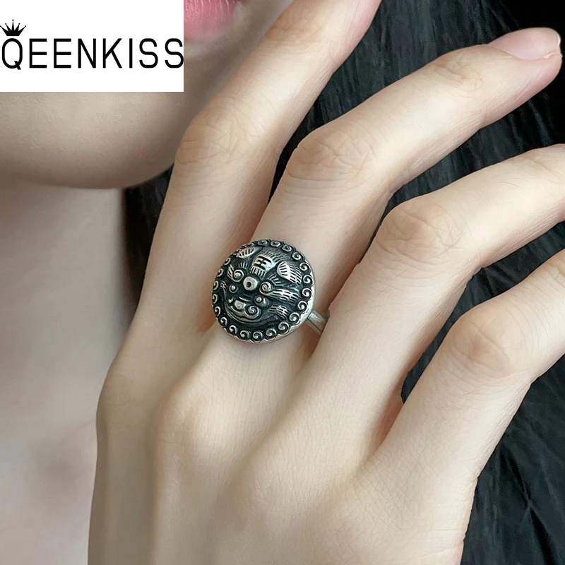 

QEENKISS 925 Sterling Silver Vintage Myth Animal Rings for Women Men Birthday Wedding Party Christmas Father Boy Gifts RG7084