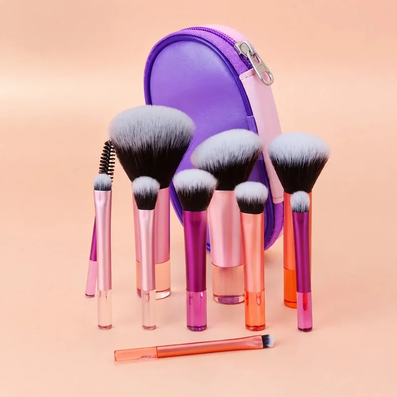 10Pcs Portable Makeup Brush Set with Zipper Bag Soft Synthetic Hair Face Eye Lip Makeup Brushes Travel Beauty Kit